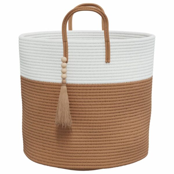 Cesto de arrumação Ø40x35 cm algodão castanho e branco - Image 4