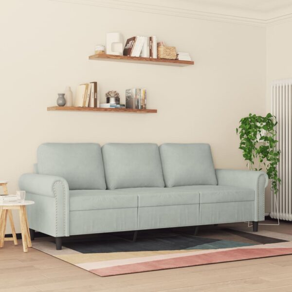 Sofá de 3 lugares 180 cm veludo cinzento-claro - Image 2