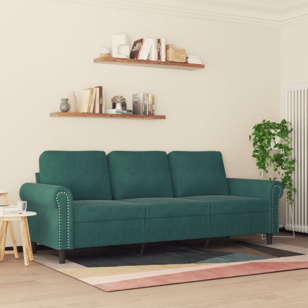 Sofá de 3 lugares 180 cm veludo verde-escuro - Image 2