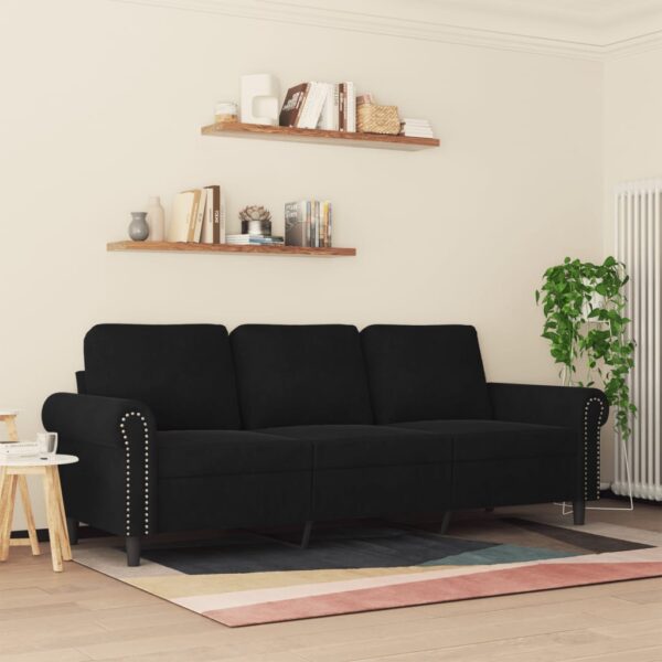 Sofá de 3 lugares 180 cm veludo preto - Image 2