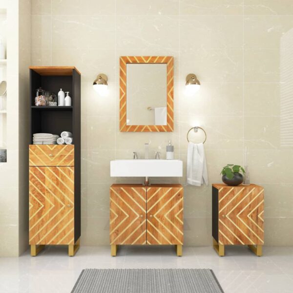4 pcs conjunto de móveis p/ WC mangueira maciça castanho/preto