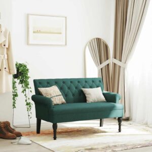 Banco com encosto 120x62x75,5 cm tecido verde-escuro