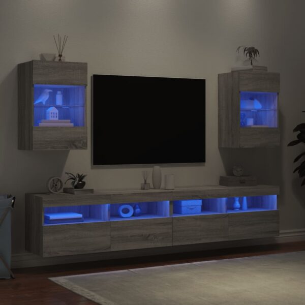 Móveis de parede para TV com luzes LED 2 pcs cinzento sonoma - Image 2