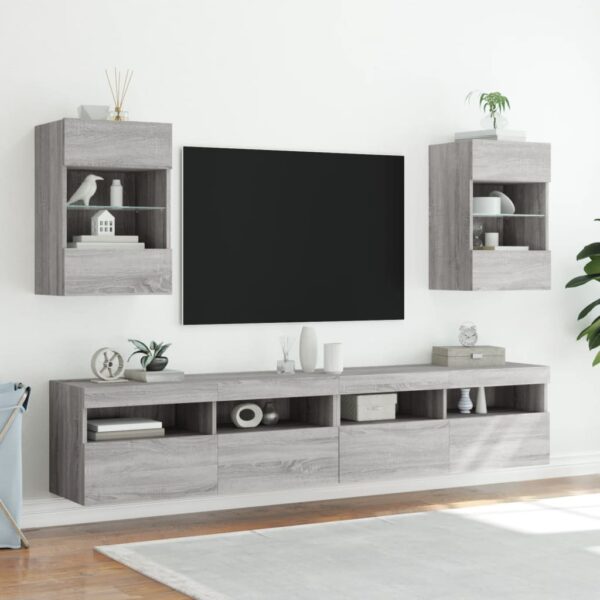 Móveis de parede para TV com luzes LED 2 pcs cinzento sonoma - Image 3