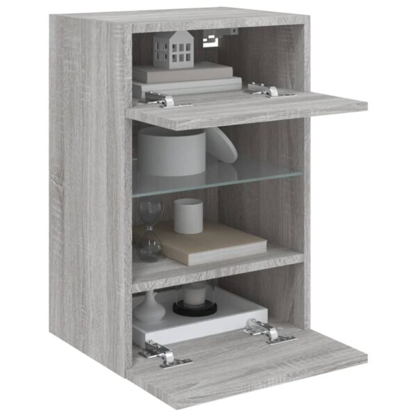 Móveis de parede para TV com luzes LED 2 pcs cinzento sonoma - Image 4