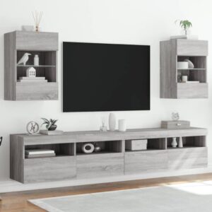 Móveis de parede para TV com luzes LED 2 pcs cinzento sonoma