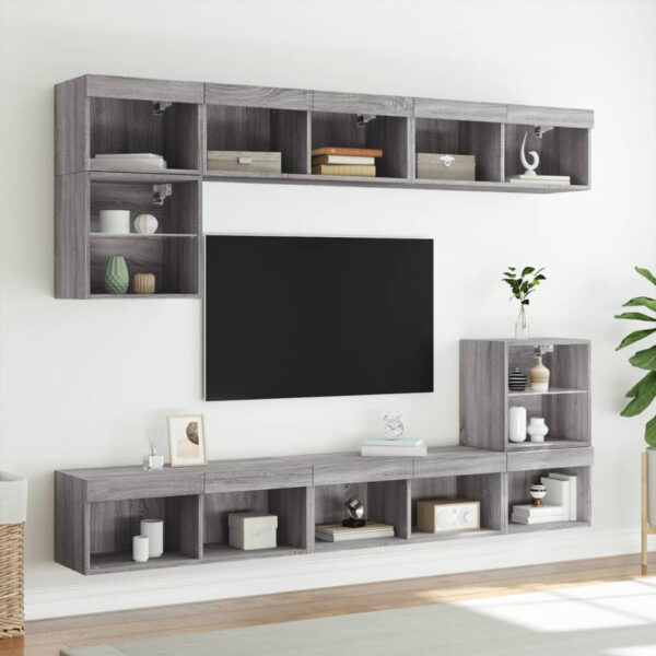 Móveis de TV com luzes LED 2 pcs 80x30x30 cm cinzento sonoma - Image 2