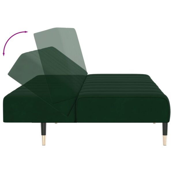 Sofá-cama de 2 lugares veludo verde-escuro - Image 6