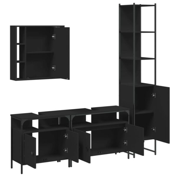 4 pcs conjunto móveis casa de banho derivados de madeira preto - Image 4
