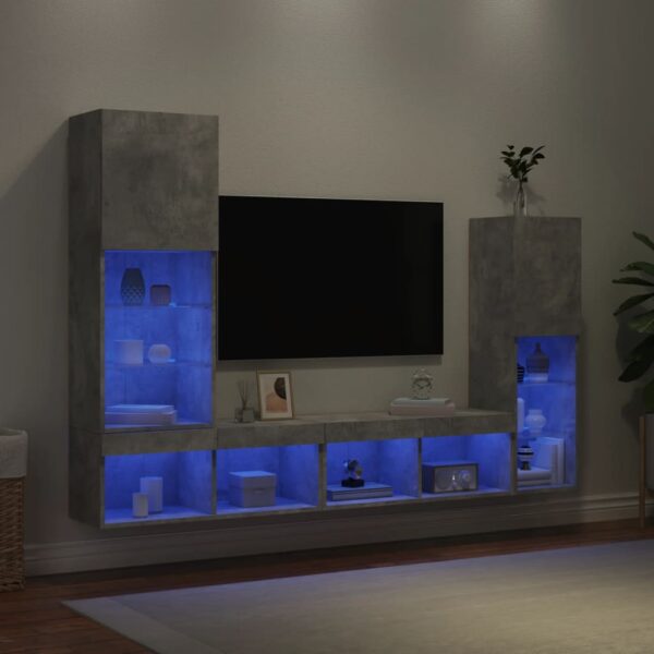 4 pcs móveis parede p/ TV c/ LEDs deriv. madeira cinza cimento