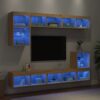 8pcs móveis parede p/ TV c/ LEDs deriv. madeira carvalho sonoma