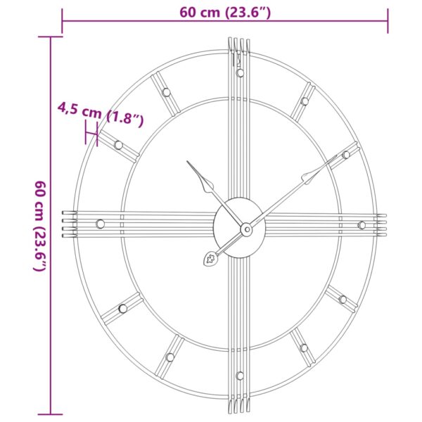 Relógio de parede Ø60 cm ferro preto - Image 6