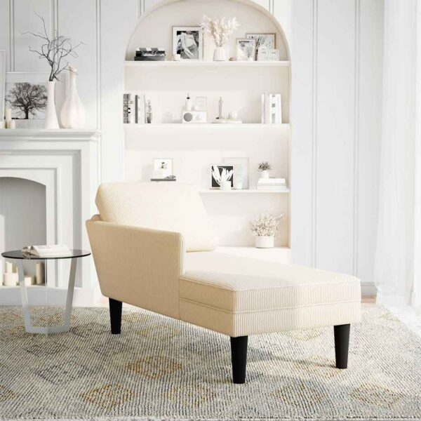 Chaise lounge com almofada tecido corduroy creme - Image 2