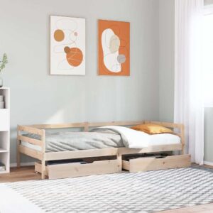 Sofá-cama com gavetas 80x200 cm madeira de pinho maciça