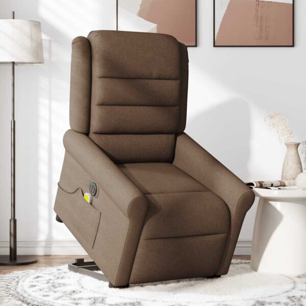 Poltrona elétrica elevatória massagens tecido castanho - Image 3
