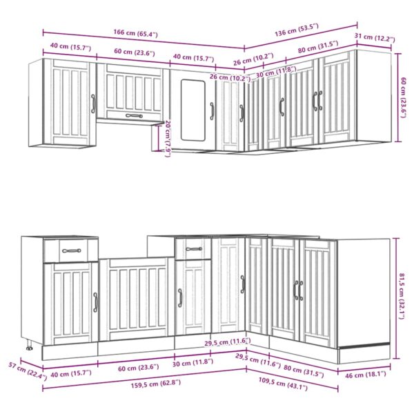 11 peças armário de cozinha conjunto Kalmar concreto cinza - Image 7
