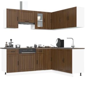 11 peças armário de cozinha conjunto Kalmar carvalho castanho