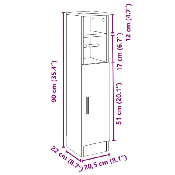 Móvel p/ casa banho c/ suporte rolos 20,5x22x90 cm sonoma cinza - Image 11
