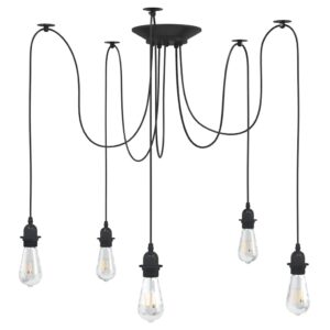 Candeeiro suspenso com 5 porta-lâmpadas E27 metal preto
