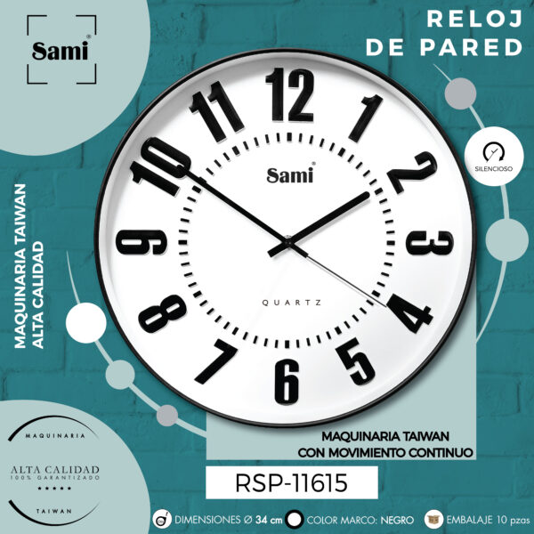RELOJ DE PARED SAMI RED. 34CM NEGRO - Image 2