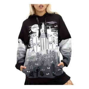 SUDADERA UNISEX QUE BRILLA EN LA OSCURIDAD, INSPIRADA EN EL CEMENTERIO DE THE HAUNTED MANSION. TALLA XXL