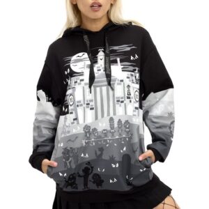 SUDADERA UNISEX QUE BRILLA EN LA OSCURIDAD, INSPIRADA EN EL CEMENTERIO DE THE HAUNTED MANSION.TALLA L