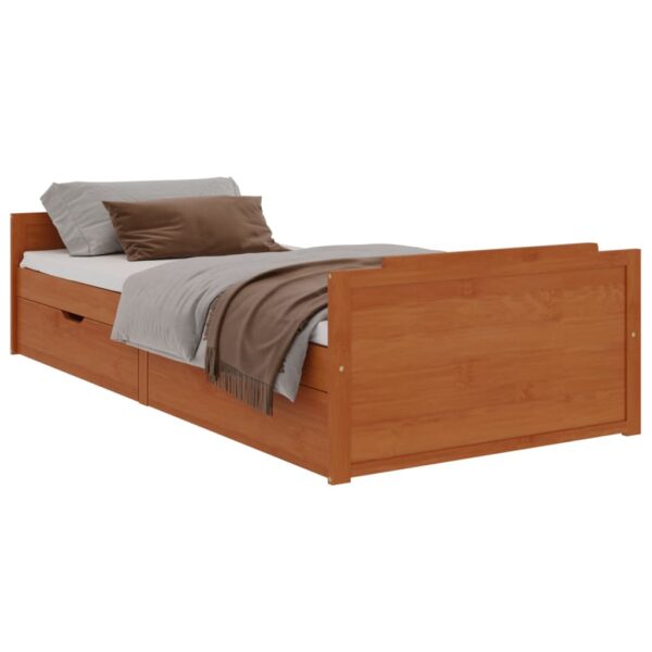 Estrutura cama c/ gavetas 90x200 cm pinho maciço castanho mel - Image 2
