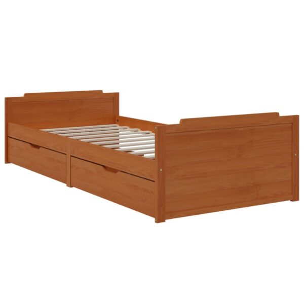 Estrutura cama c/ gavetas 90x200 cm pinho maciço castanho mel - Image 3