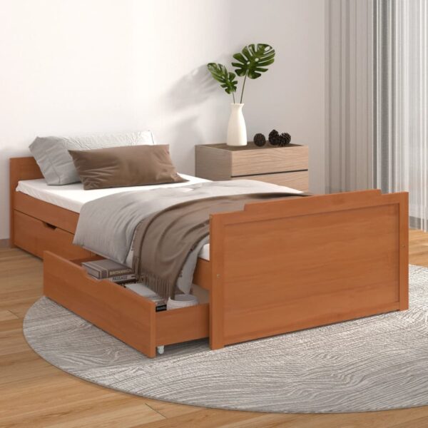 Estrutura cama c/ gavetas 90x200 cm pinho maciço castanho mel