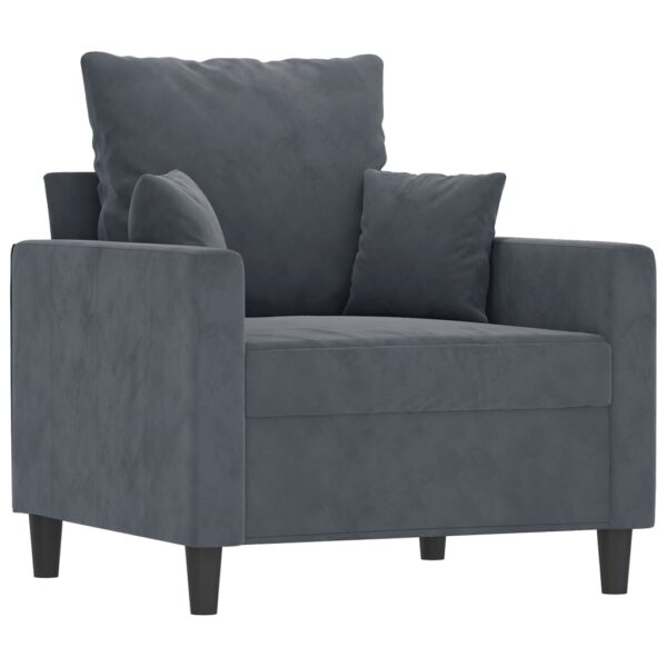 4 pcs conjunto de sofás com almofadões veludo cinzento-escuro - Image 4