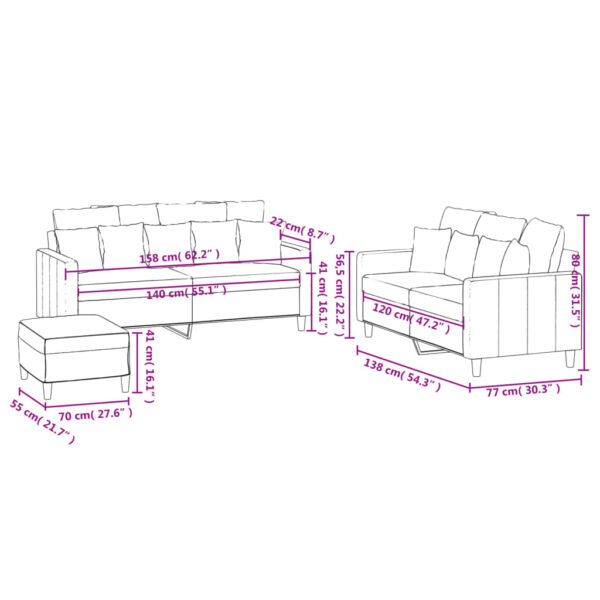 3 pcs conjunto de sofás com almofadões veludo rosa - Image 8