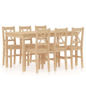 7 pcs conjunto de jantar em madeira de pinho