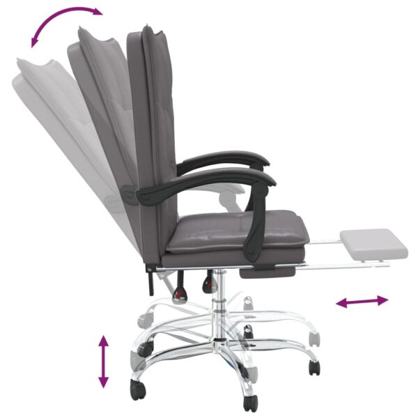 Cadeira de escritório reclinável couro artificial cinzento - Image 7