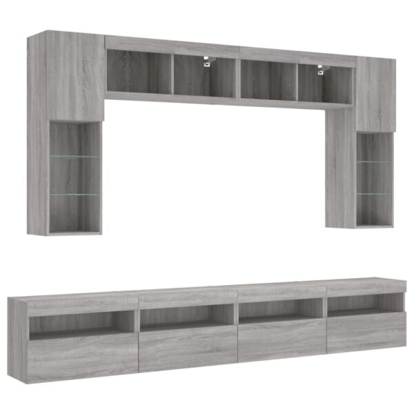 8 pcs conj. móveis de parede p/ TV c/ luzes LED cinzento sonoma - Image 2
