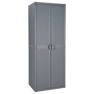 Armário de arrumação para jardim 65x45x172 cm vime PP cinzento