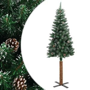 Árvore de Natal fina madeira genuína e neve branca 180 cm verde