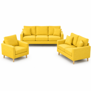 3 pcs conjunto de sofás com almofadões tecido amarelo-claro