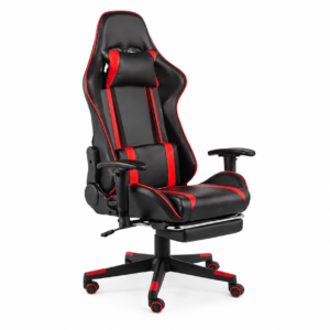 Cadeira Gaming Giratória Reclinável com Apoio de Pés — Preta e Vermelha